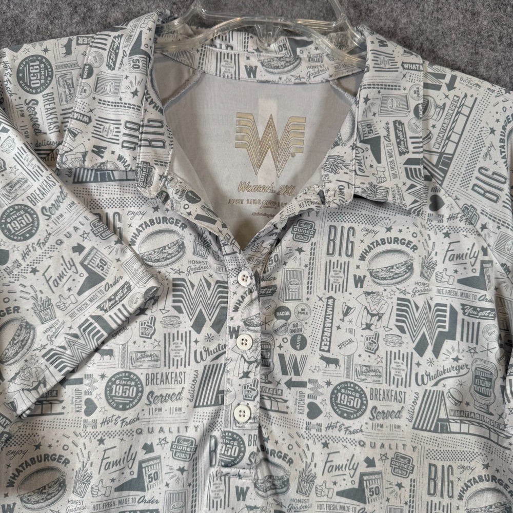 Whataburger Just Like You Like It Polo Shirt Womens 2XL Gray Graphic Print